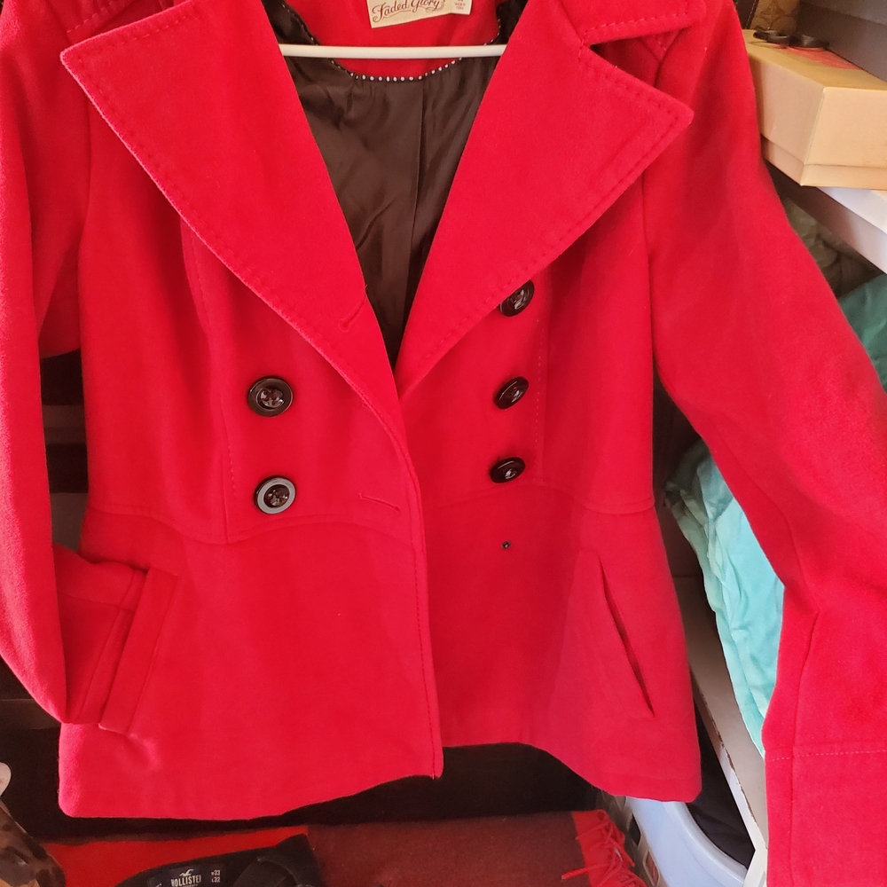 Gallery Vibrant Red Pea Coat